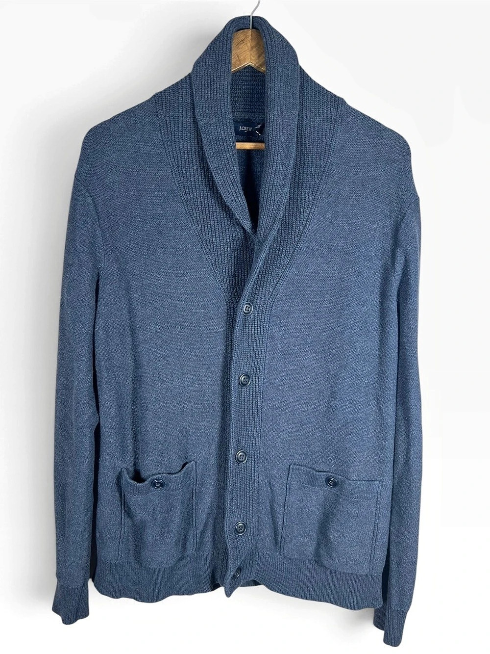 J.Crew Shawl Collar Cotton Cardigan Mens Size Large Navy Heritage Fisherman